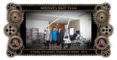 MRISAR's R&D Family Team Members; Aurora Siegel, Autumn Siegel, John Siegel and Victoria Lee Croasdell. 2015. The team is shown with their interactive MRISAR-NASA ISS Space Station 17'.5" long Robot Arm. It was specially commissioned for NASA, for ISS Space Station Exhibitions in Space Camps at the US Space & Rocket Center & Space Center Houston at Johnson Space Center. 