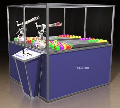 Robotic Color Sorting Challenge Exhibit Human vs. Robot! by MRISAR.  It can see colors.  This exhibit relates to STEM education. 