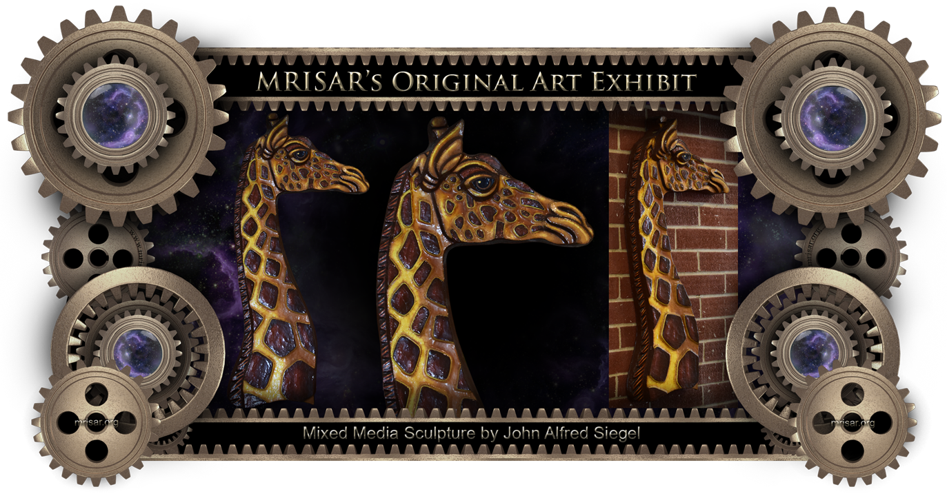 Giraffe; Original Mixed Media Abstract Sculpture by John Alfred Siegel, an awarded, published and exhibited, multi-disciplined artist and Zoo Keeper and Zoo Display Artist for the Detroit Zoo. He passed in 1988. He is the father of John Adrian Siegel and the Grandfather of Autumn Marie and Aurora Anne Siegel, all members of the MRISAR R&D Team.