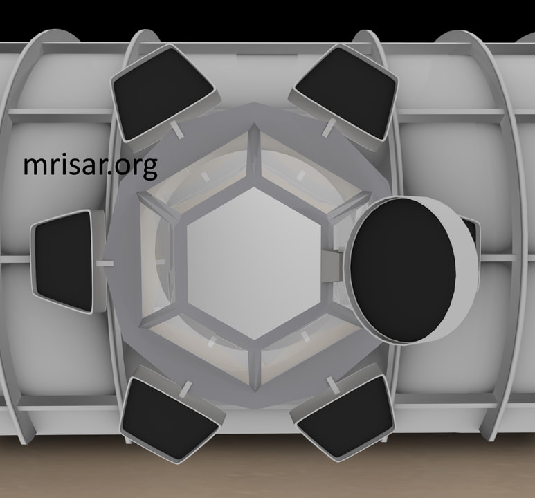 Space Exhibit; Space Station Module Simulator with Interactive, Interchangeable Elements by MRISAR. View of the cupola window modular with shutters for the Space Exhibit; Space Station Module Simulator.