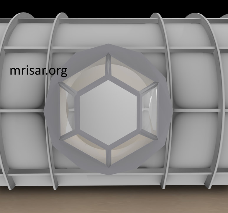 Space Exhibit; Space Station Module Simulator with Interactive, Interchangeable Elements by MRISAR. View of the cupola window modular for the Space Exhibit; Space Station Module Simulator.