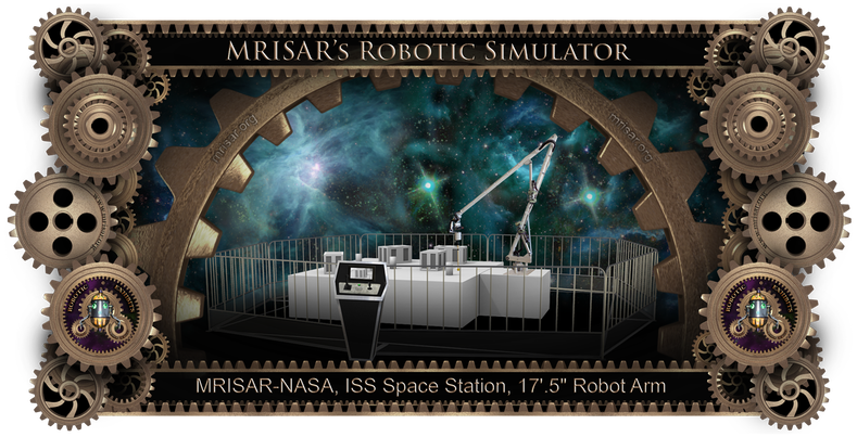 Simulator Space Robotics for NASA. This is a MRISAR Simulator of the ISS Space Station Robot Arm. It is 17.5 ft. MRISAR designed and produces this for NASA Space Training Camps and for sale as Simulator Exhibits to Science Centers and Museums. This exhibit relates to STEM education. It is a dexterous robotic manipulator arm operated via telepresence and line of sight operation. It was specially commissioned for NASA’s ISS Space Station Exhibitions in Space Training Camps.  This arm is so gentle it can touch a raw egg without breaking it (as seen in above video)!. It is a highly educational and visually stunning exhibit designed to illustrate remote handling applications for robotics which are used by industry, aerospace and commercial establishments to extend human capabilities in hazardous situations. The exhibit features an arm mounted color camera with pan and tilt and a miniature video monitor placed at the controls. The control panel also features a message repeater to further convey educational content.  The exhibit is view-able from all sides making it an ideal mid-floor device. The arm has pressure sensitive and end of travel limits and support logic, that can adapt instantly to any arrangement of objects in its path. The arm is usable by any age range of visitor.